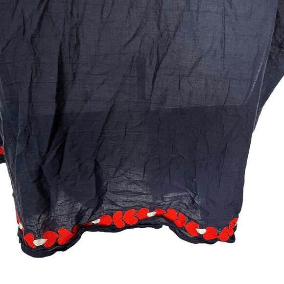 J Crew Embroidered Navy Red Tassel Boho Kimono Open Jacket Longline Sheer O/S - Picture 11 of 16